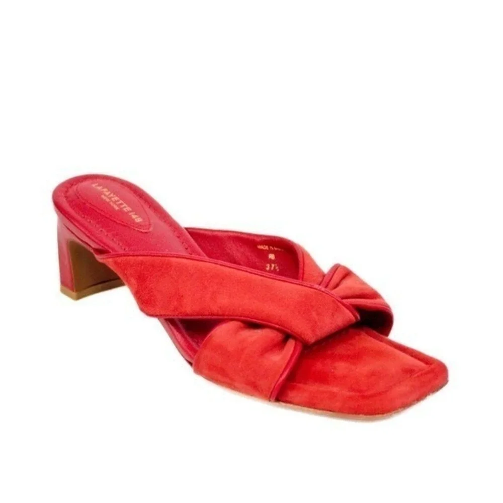 Lafayette 148 NY Red Suede Sandals Size 37.5 / 7.5 US- Made in Spain
